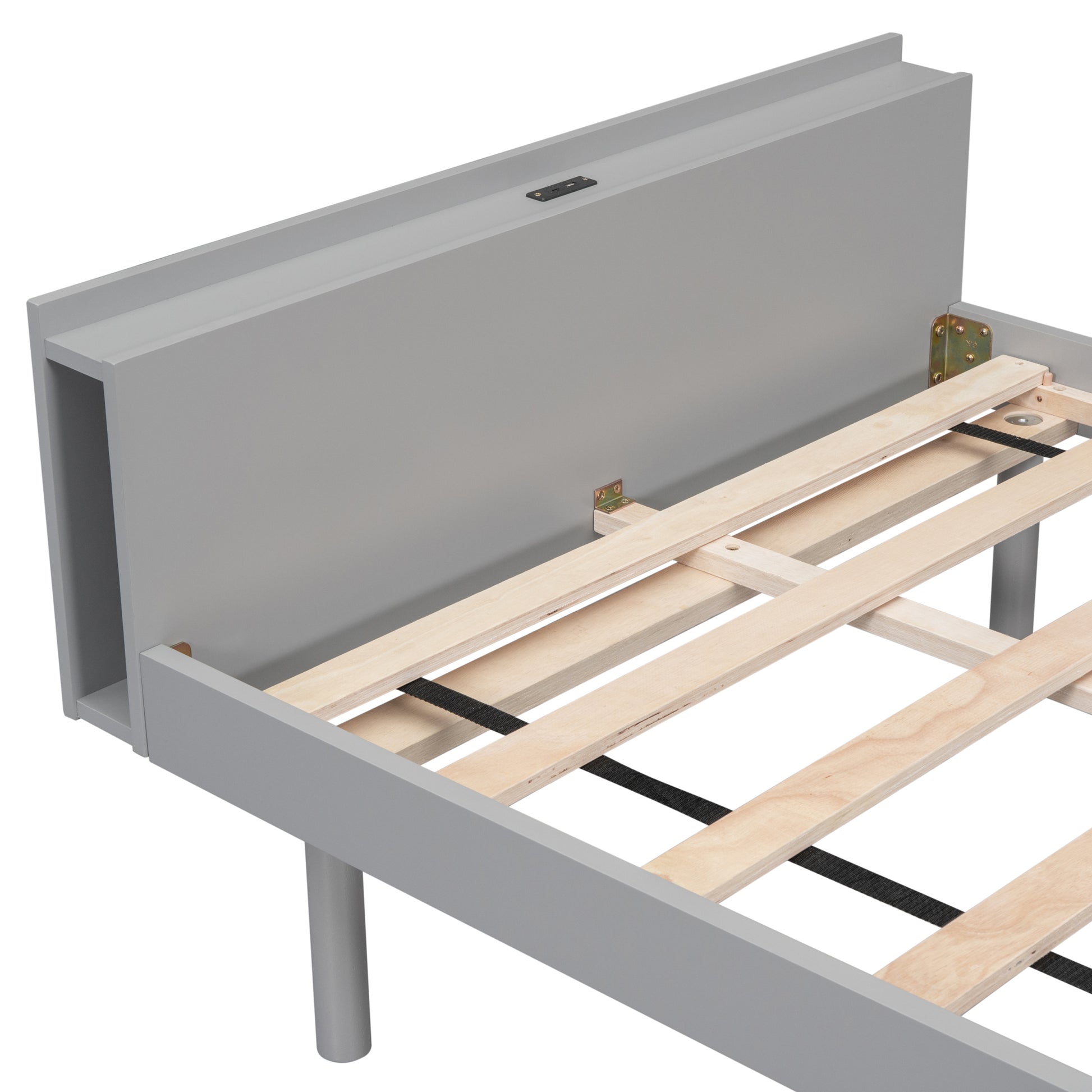 Modern Design Twin Size Platform Bed Frame With Built In Usb Port For Grey Color Grey Particle Board