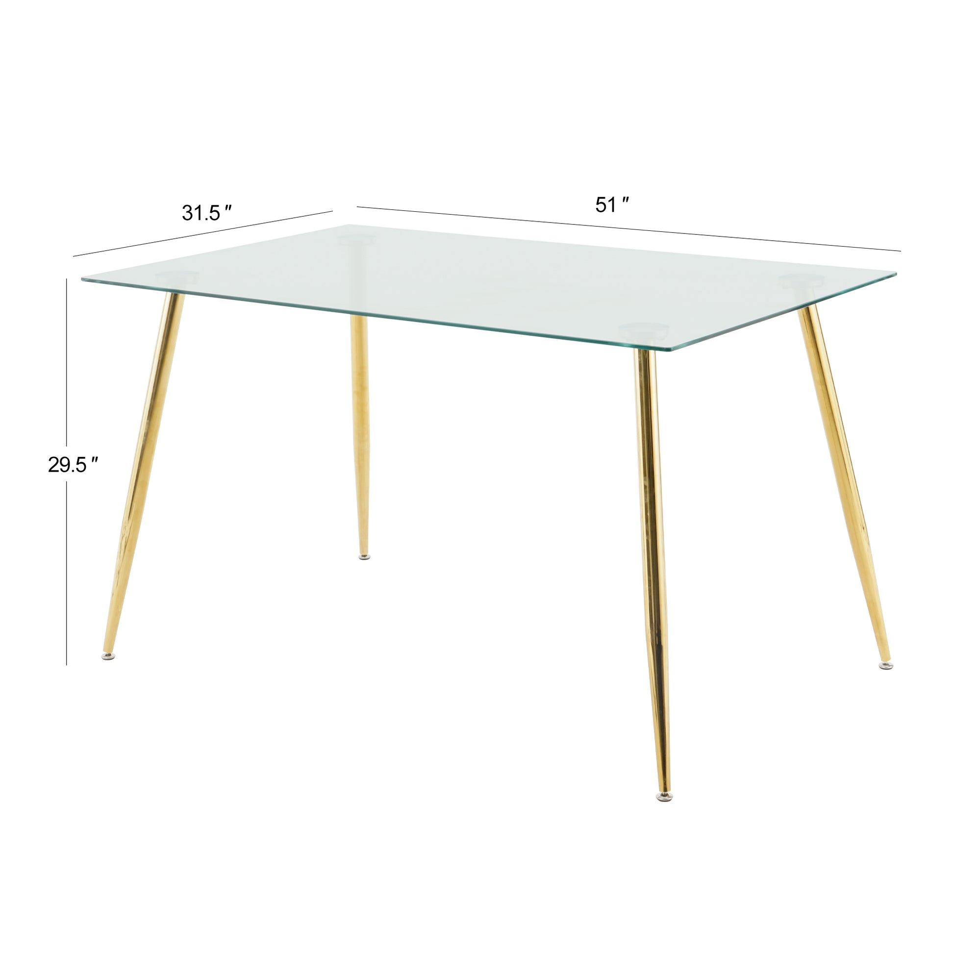 Modern Simple Rectangular Glass Dining Table, Wear Resistant Tempered Glass Countertop, Gold Plated Legs, White Pu Dining Chair Set, Suitable For Restaurant Kitchen Use Set Of 5 Upholstered Chair