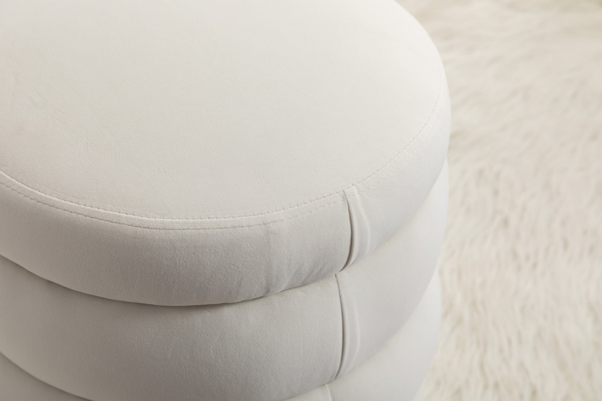 006 Soft Velvet Round Ottoman Footrest Stool,Ivory Ivory Modern Footstool Foam Velvet
