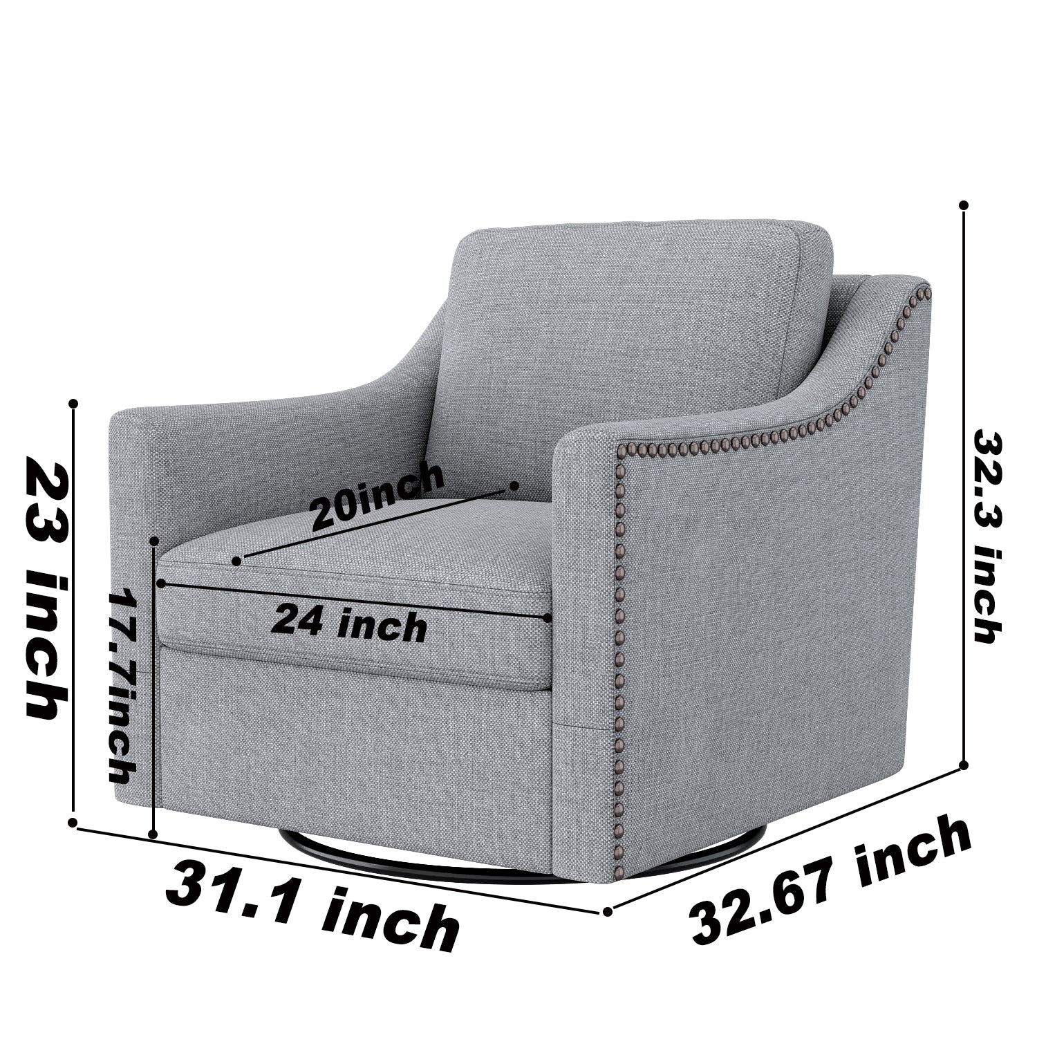 360 Degree Swivel Armchair Cotton Linen Skin Friendly Fabric Ergonomic Design Brass Nail Decorative Armchair Living Room Chairs Bedroom Chairs Living Room Chairs Black Legs Suitable For Indoor Homes