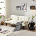 Convertible Sofa Bed Futon With Solid Wood Legs Linen Fabric Ivory Ivory Fabric