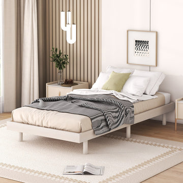 Modern Design Twin Size Floating Platform Bed Frame For White Washed Color White Washed Particle Board