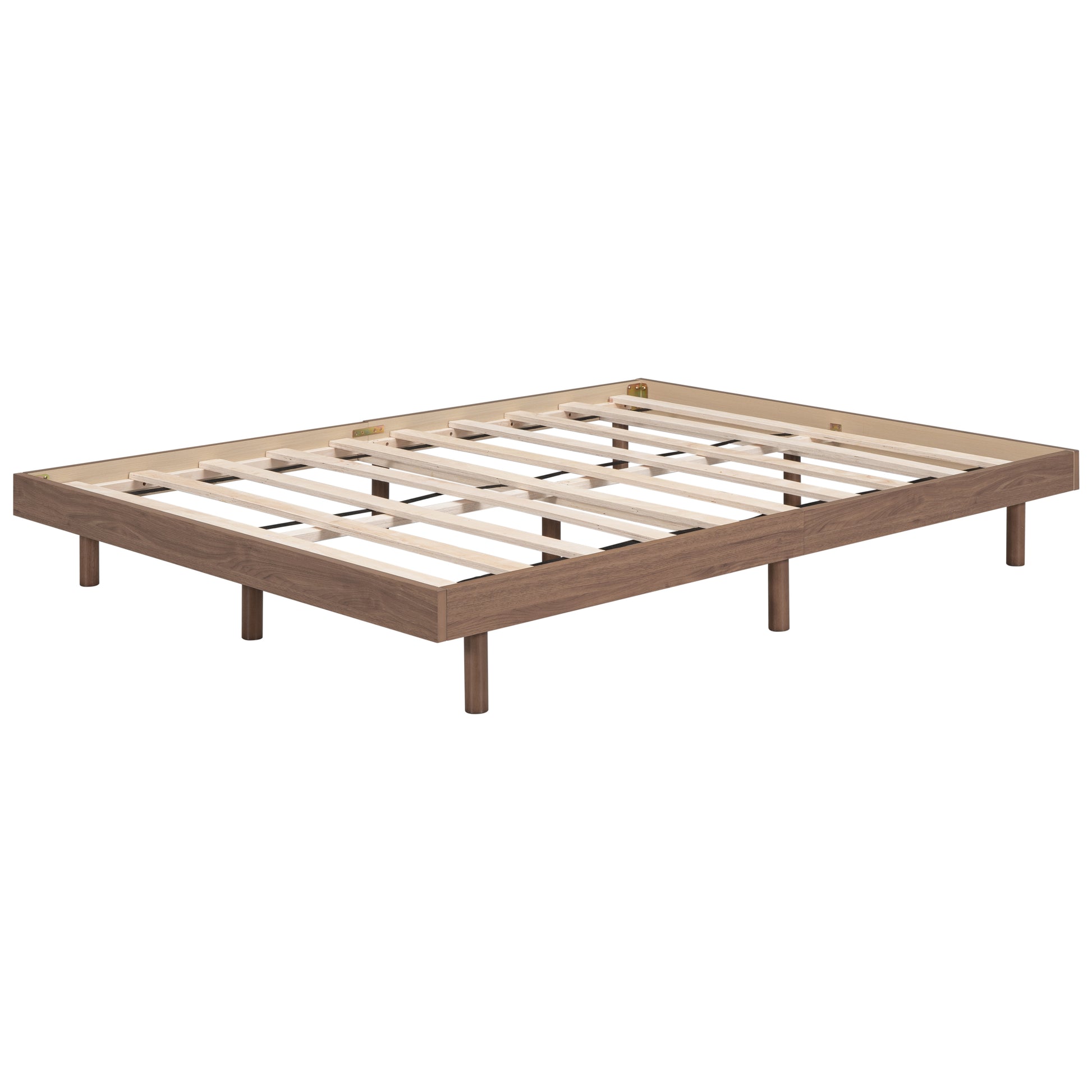 Modern Design Full Floating Platform Bed Frame For Walnut Color Walnut Particle Board