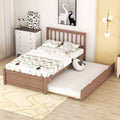 Modern Design Wooden Twin Size Platform Bed Frame With Trundle For Walnut Color Walnut Rubber Wood