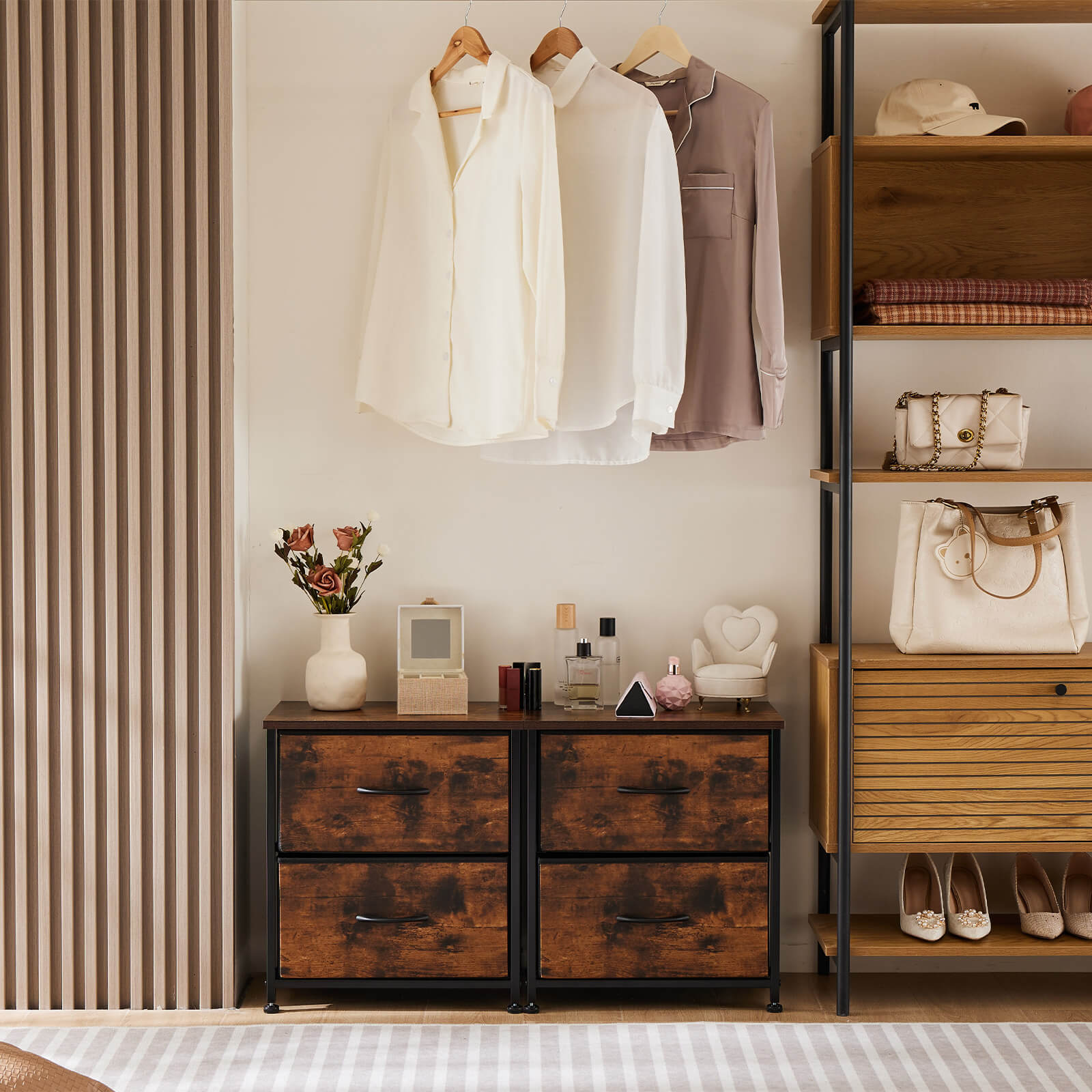 Drawers Dresser Chest Of Drawers,Metal Frame And Wood Top,2Bc,Brown Brown Wood