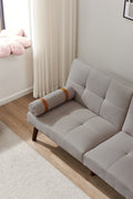 Convertible Sofa Bed Futon With Solid Wood Legs Linen Fabric Light Grey Light Grey Fabric