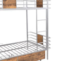 Twin Xl Over Twin Xl Metal Bunk Bed With Mdf Board Guardrail And Two Storage Drawers,Silver Twin Xl Silver Metal