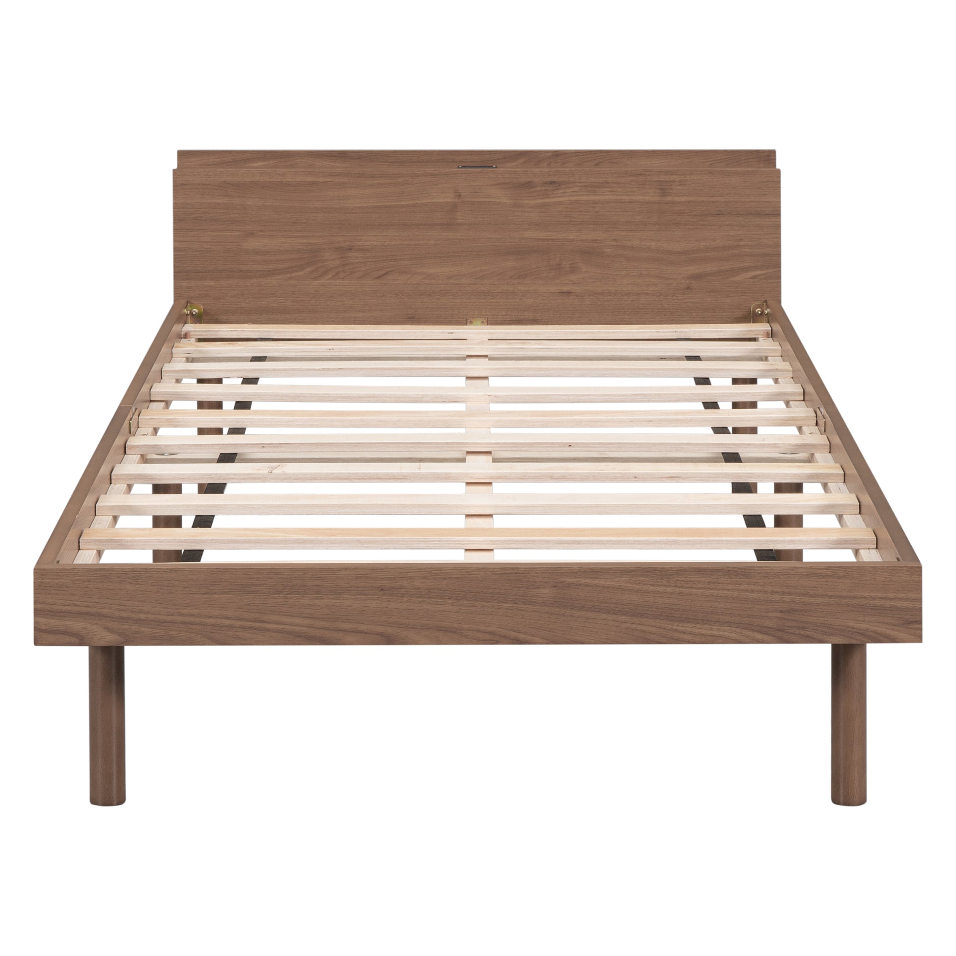 Modern Design Twin Size Platform Bed Frame With Built In Usb Port For Walnut Color Walnut Particle Board