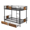 Twin Xl Over Twin Xl Metal Bunk Bed With Mdf Board Guardrail And Two Storage Drawers,Black Twin Xl Black Metal