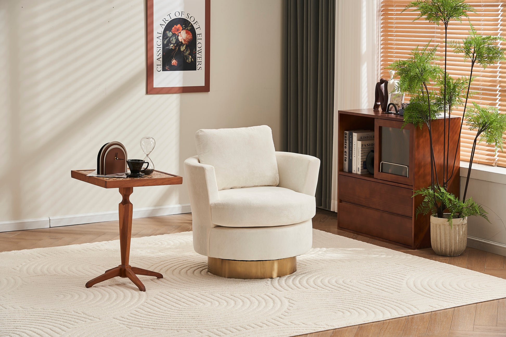 Velvet Swivel Barrel Chair, Swivel Accent Chairs Armchair For Living Room, Reading Chairs For Bedroom Comfy, Round Barrel Chairs With Gold Stainless Steel Base Beige Beige Primary Living Space Modern Velvet