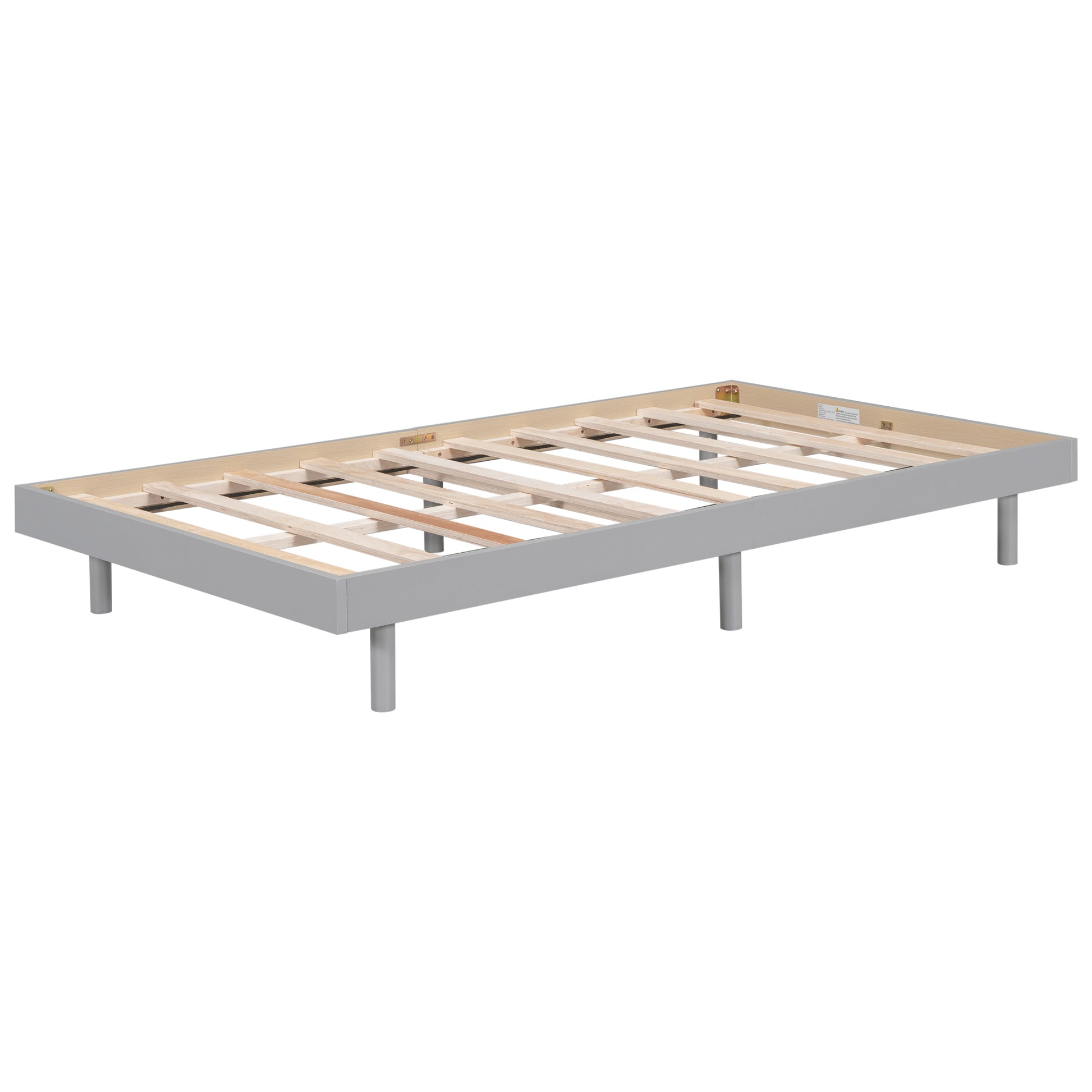 Modern Design Twin Size Floating Platform Bed Frame For Grey Color Grey Particle Board