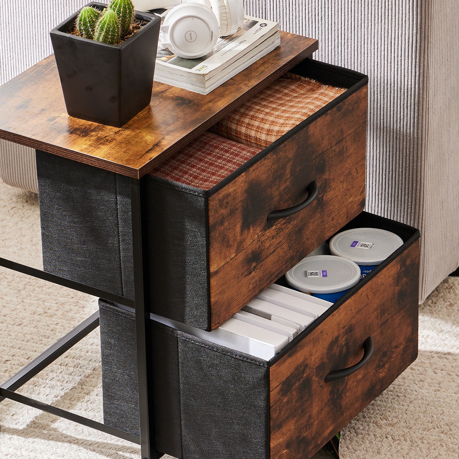 Drawers Dresser Chest Of Drawers,Metal Frame And Wood Top,Brown,Two Packs Brown Wood