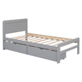 Modern Design Twin Size Platform Bed Frame With 2 Drawers For Grey Color Twin Grey Rubber Wood