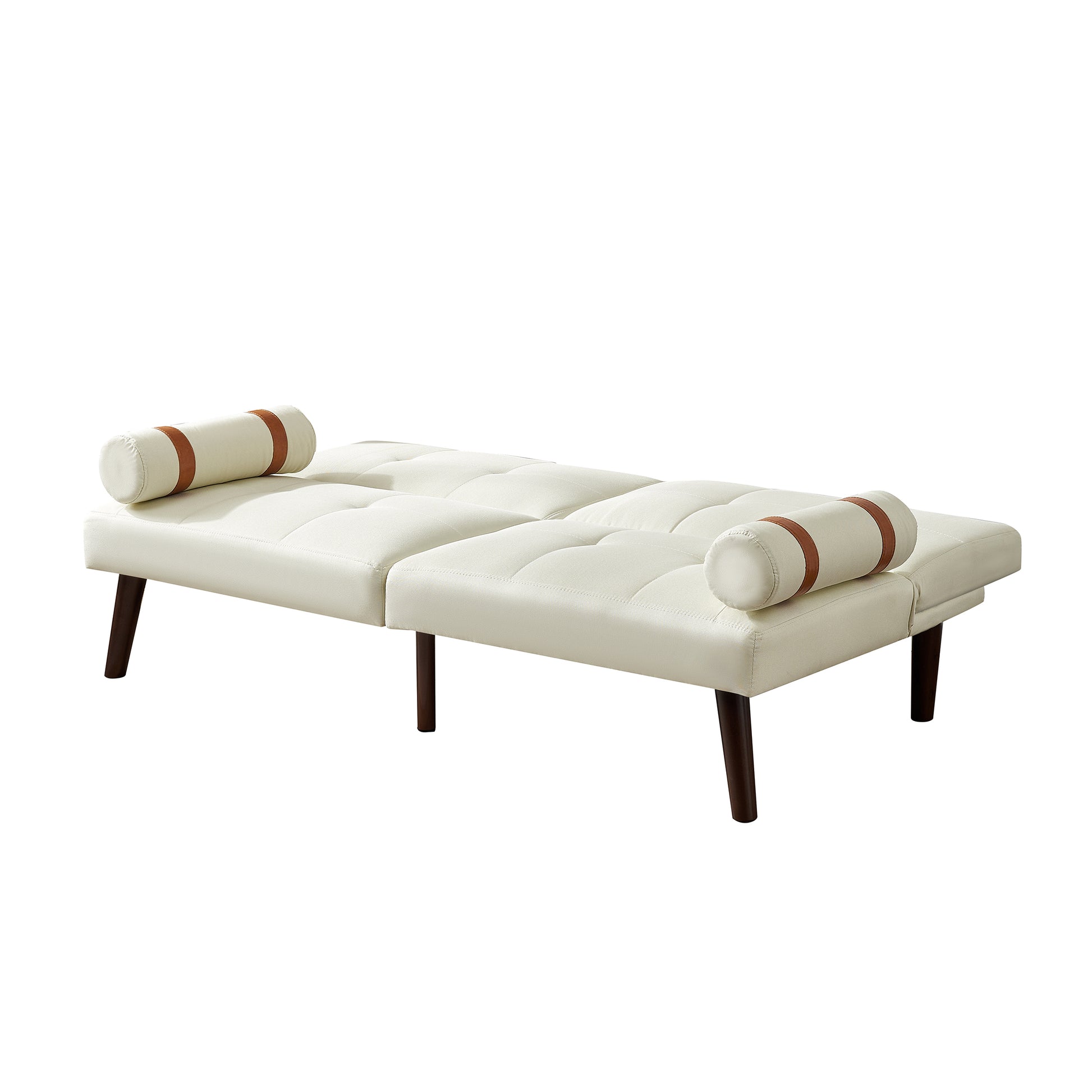 Convertible Sofa Bed Futon With Solid Wood Legs Linen Fabric Ivory Ivory Fabric