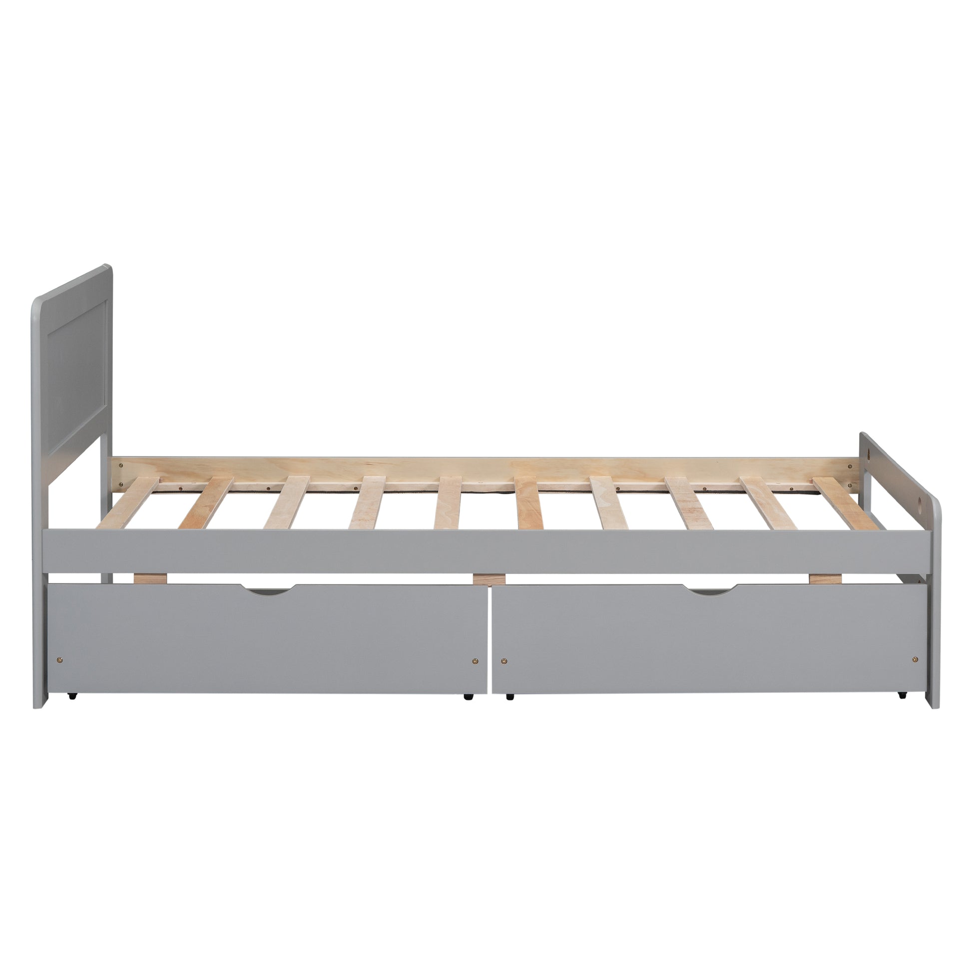 Modern Design Twin Size Platform Bed Frame With 2 Drawers For Grey Color Twin Grey Rubber Wood