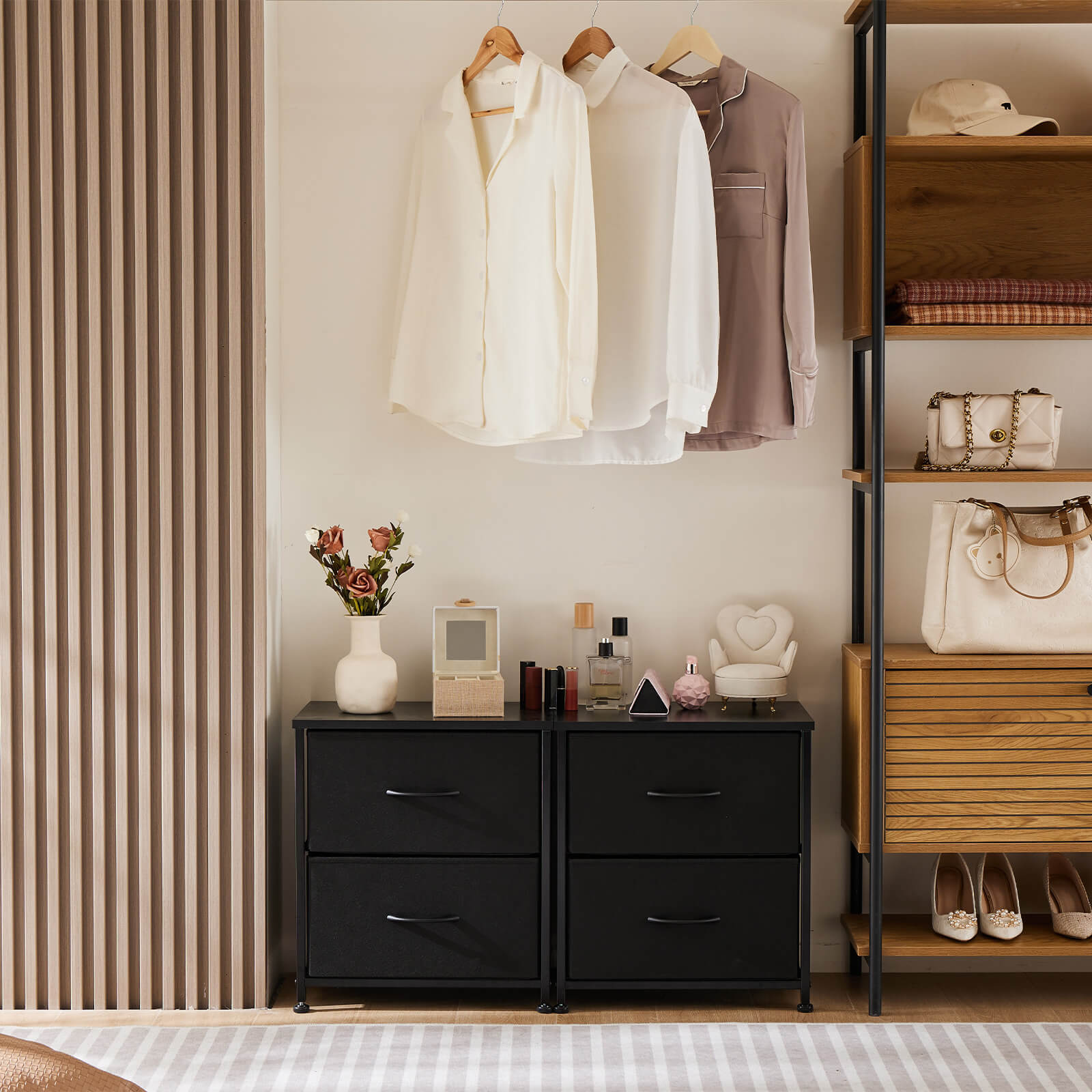 Drawers Dresser Chest Of Drawers,Metal Frame And Wood Top,2Bc,Black Black Wood