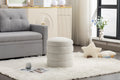 006 Soft Velvet Round Ottoman Footrest Stool,Ivory Ivory Modern Footstool Foam Velvet