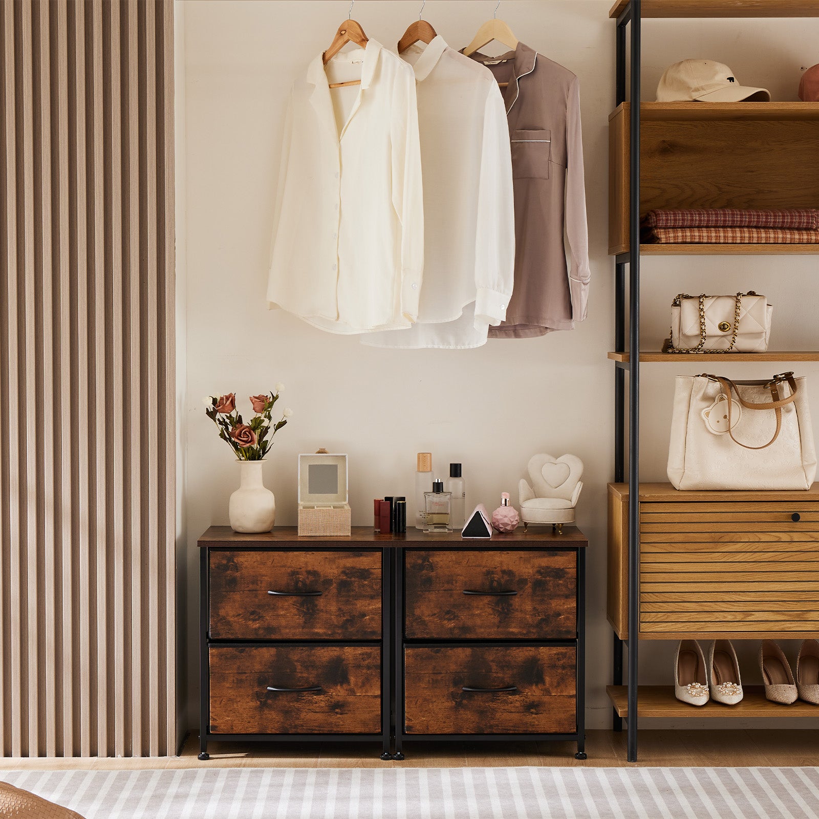 Drawers Dresser Chest Of Drawers,Metal Frame And Wood Top,Brown,Two Packs Brown Wood