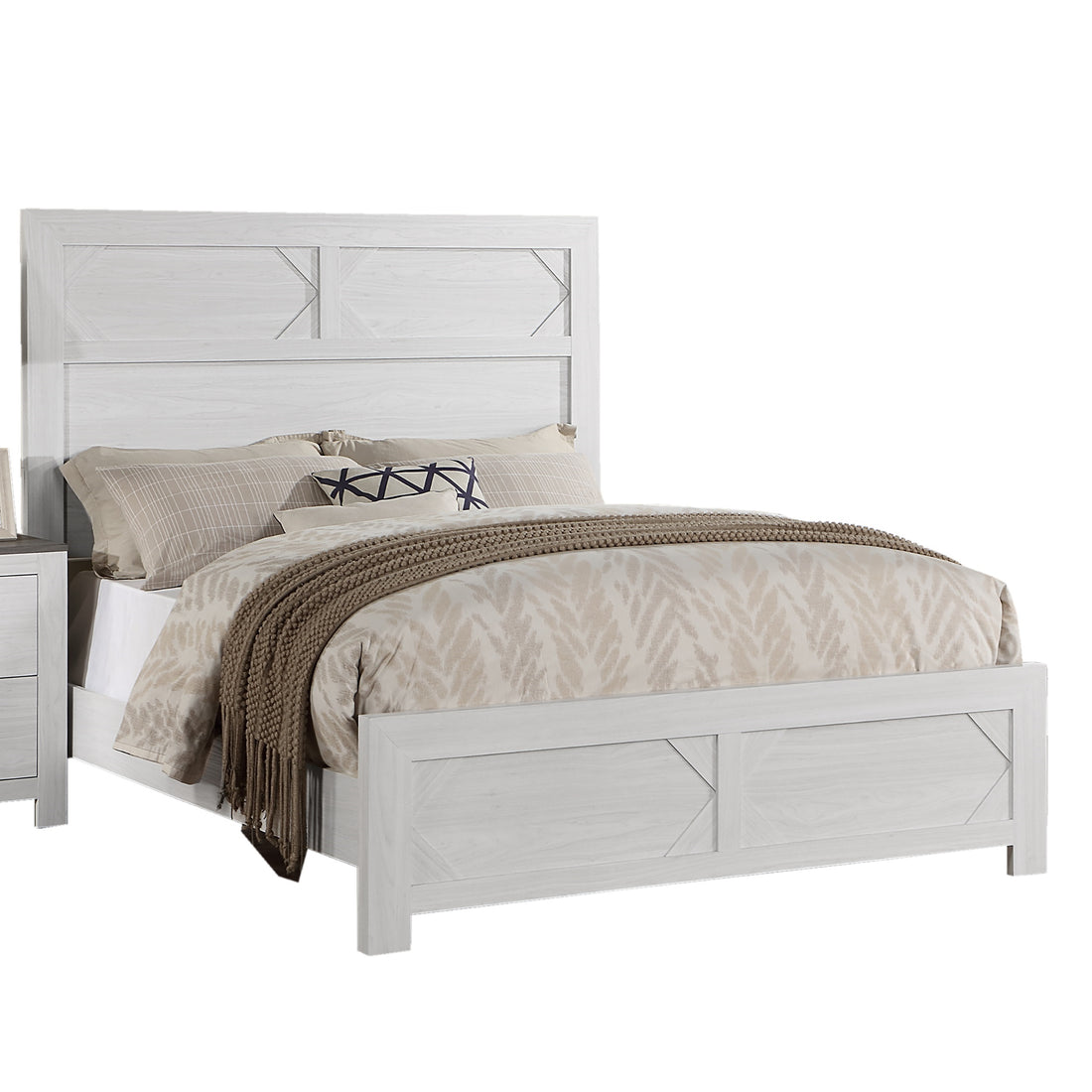 White Color 1Pc Queen Size Bed High Headboard Mdf Particle Board Bedroom Furniture Bedframe Unique Panel Design Box Spring Required Queen White Wood Bedroom Contemporary,Modern Panel Particle Board