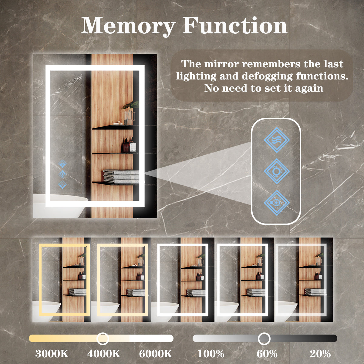 32X24Inch Glossy Brushed Silver 3000 6000K Led Bathroom Mirror With Lights,Anti Fog Dimmable Lighted Wall Mounted Vanity Mirror Master Bath Modern Makeup Only Mirrors, Not Cabinets Horizontal&Vertical Silver Classic,Modern Aluminium Alloy