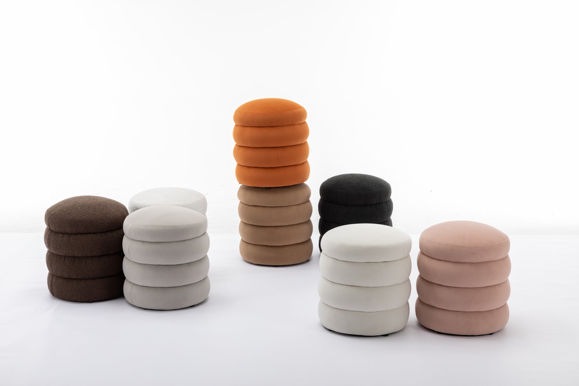 006 Soft Velvet Round Ottoman Footrest Stool,Ivory Ivory Modern Footstool Foam Velvet