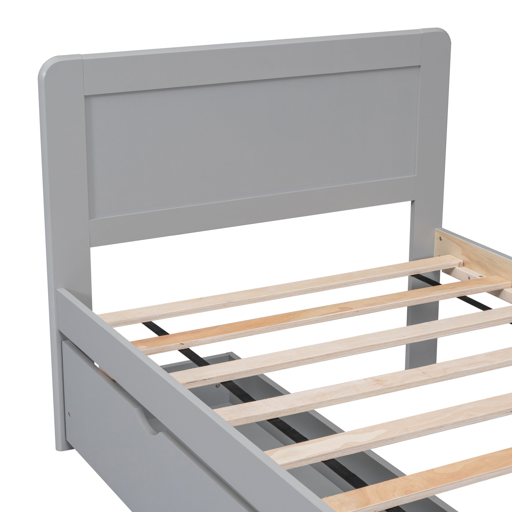 Modern Design Twin Size Platform Bed Frame With 2 Drawers For Grey Color Twin Grey Rubber Wood