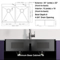 33X22Inch Double Bowl Topmount Gunmetal Black Kitchen Sink 18Gauge Stainless Steel With Black Spring Neck Faucet Gunmetal Black Stainless Steel