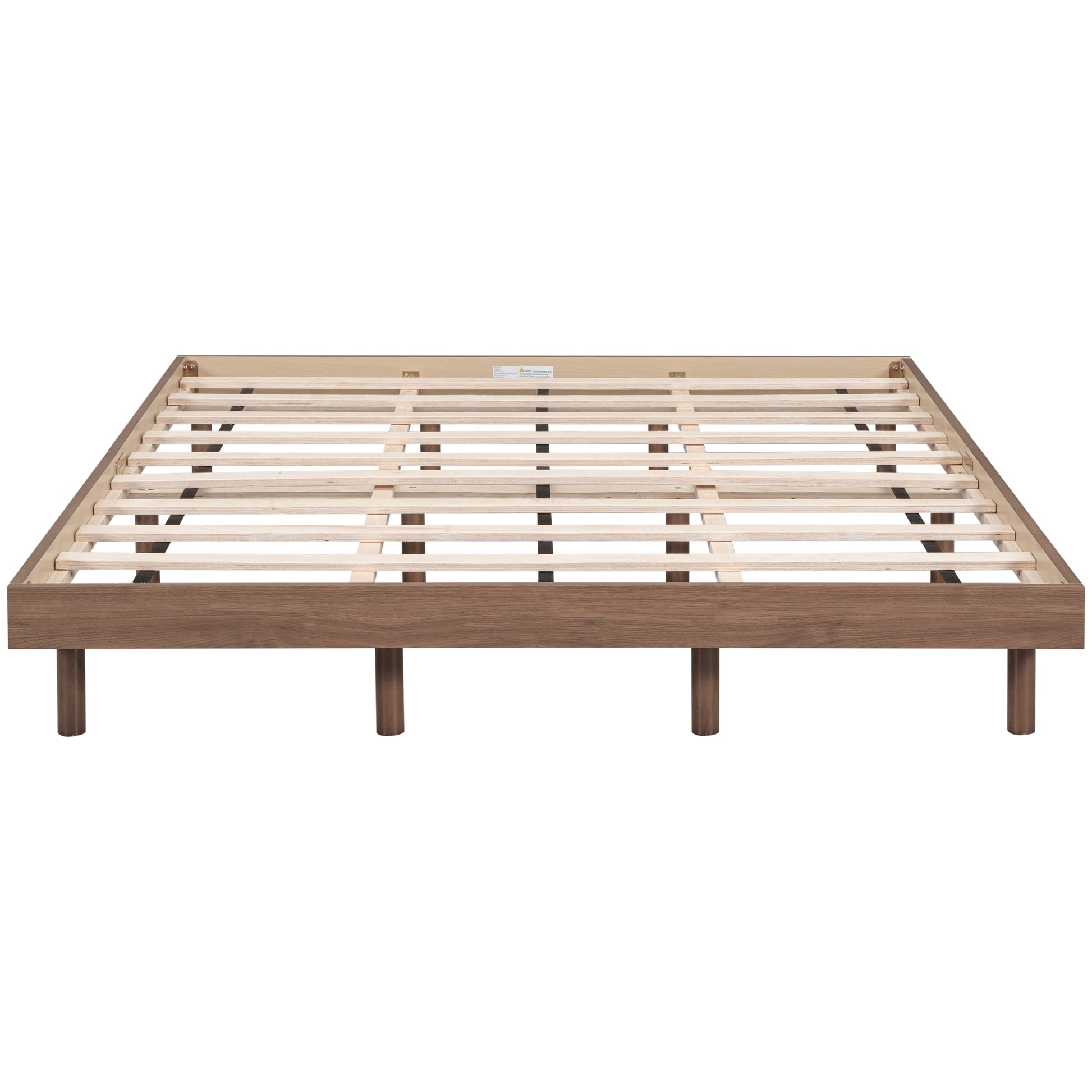 Modern Design Queen Floating Platform Bed Frame For Walnut Color Walnut Particle Board