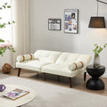 Convertible Sofa Bed Futon With Solid Wood Legs Linen Fabric Ivory Ivory Fabric