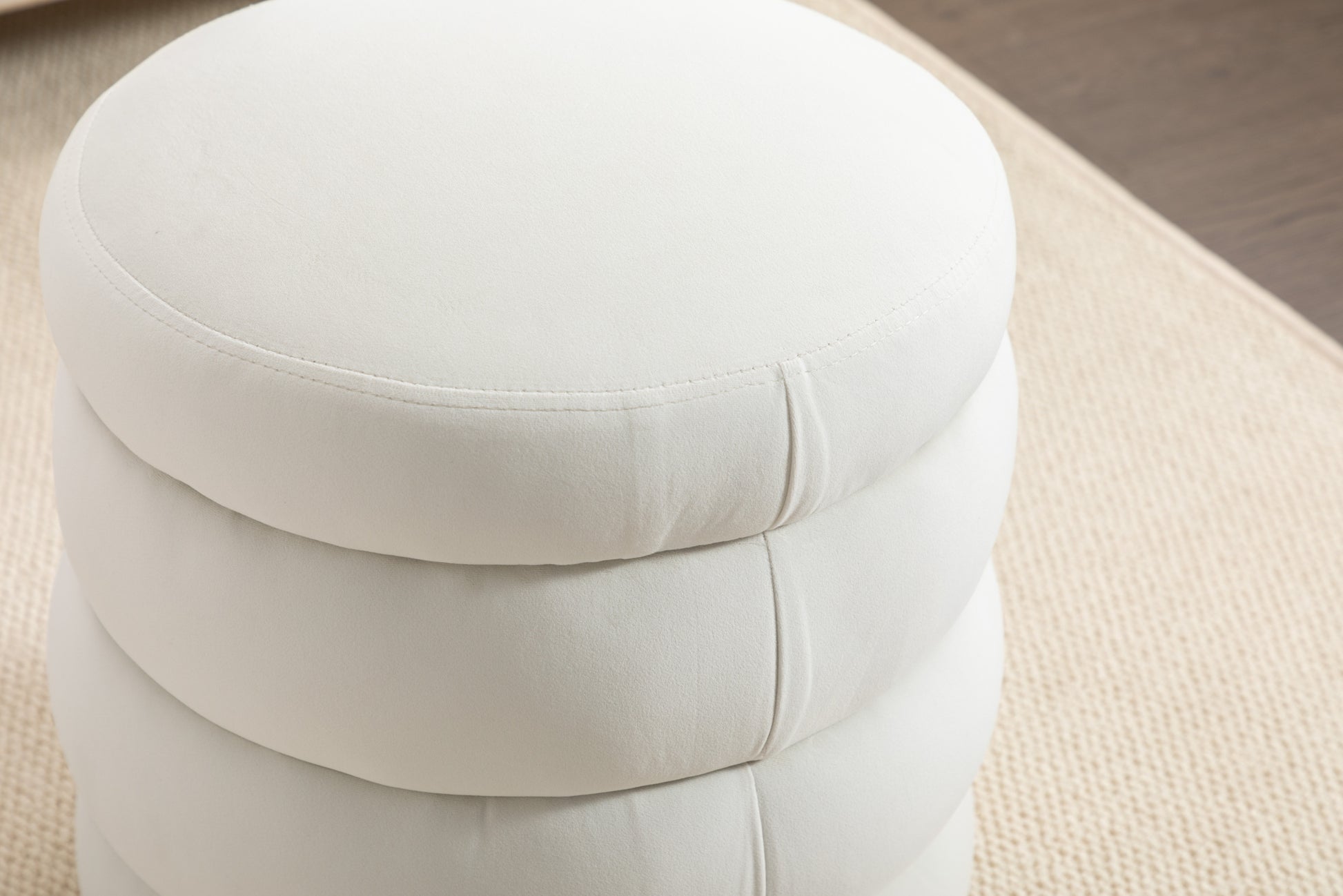 006 Soft Velvet Round Ottoman Footrest Stool,Ivory Ivory Modern Footstool Foam Velvet