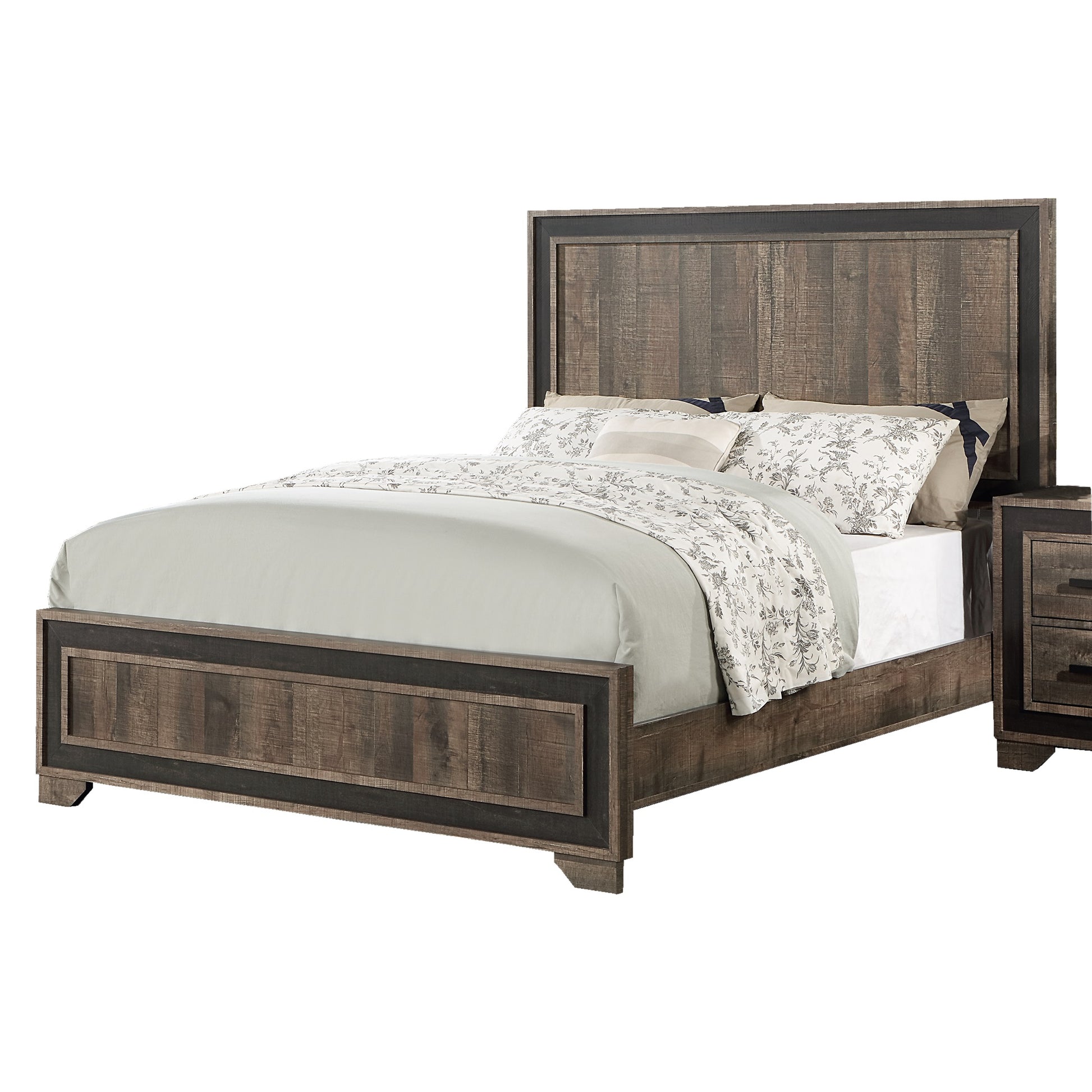 Oak Finish High Headboard 1Pc Queen Size Bed Bedroom Furniture Bedframe Panel Design Wooden Box Spring Required Queen Oak Wood Bedroom Contemporary,Modern Panel Particle Board