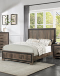 Oak Finish 1Pc Queen Size Bed High Headboard Mdf Particle Board Bedroom Furniture Bedframe Unique Panel Design Box Spring Required Queen Oak Wood Bedroom Contemporary,Modern Panel Particle Board