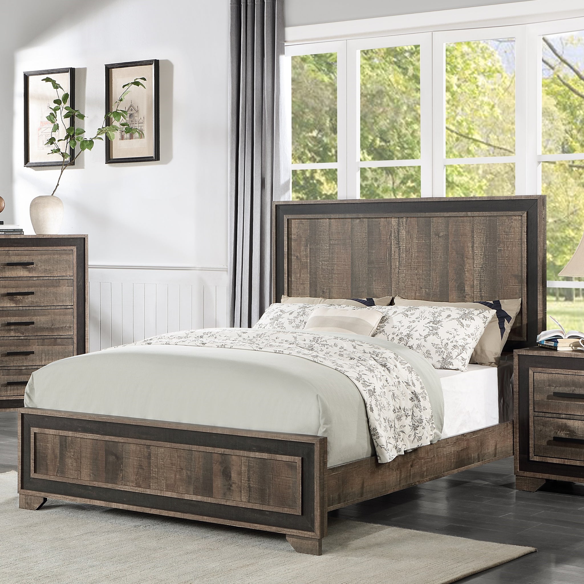 Oak Finish High Headboard 1Pc King Size Bed Bedroom Furniture Bedframe Panel Design Wooden Box Spring Required King Oak Wood Bedroom Contemporary,Modern Panel Particle Board