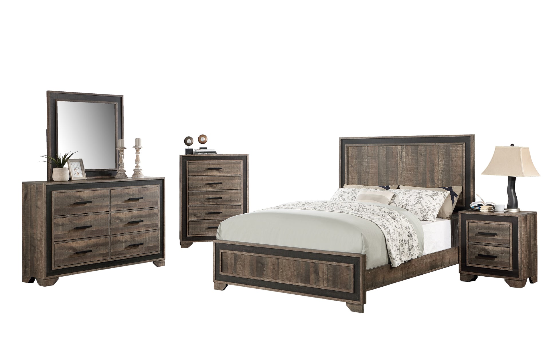 Oak Finish High Headboard 1Pc Queen Size Bed Bedroom Furniture Bedframe Panel Design Wooden Box Spring Required Queen Oak Wood Bedroom Contemporary,Modern Panel Particle Board
