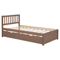 Modern Design Wooden Twin Size Platform Bed Frame With Trundle For Walnut Color Walnut Rubber Wood