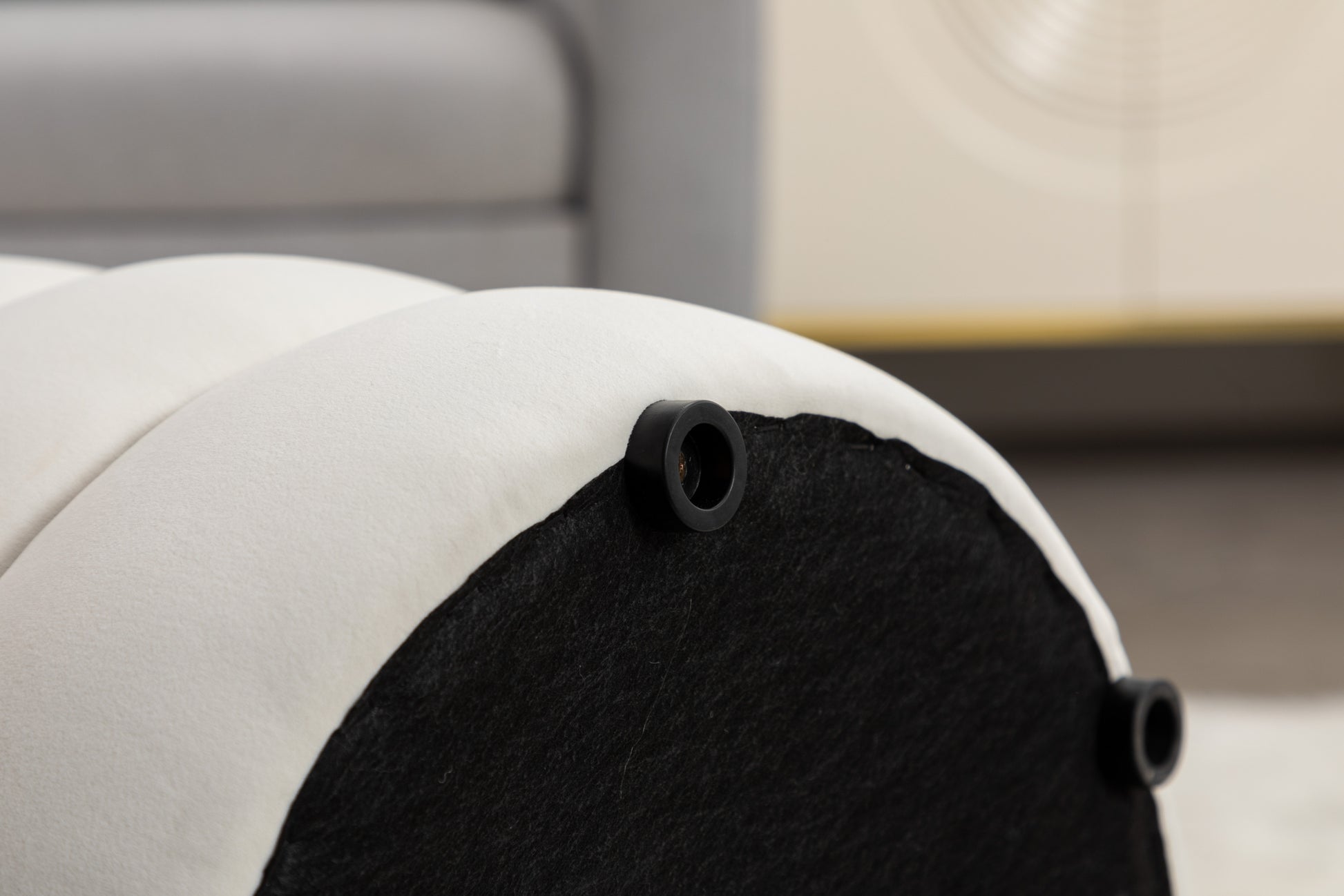 006 Soft Velvet Round Ottoman Footrest Stool,Ivory Ivory Modern Footstool Foam Velvet