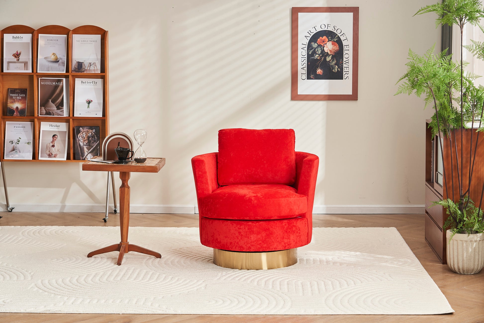 Velvet Swivel Barrel Chair, Swivel Accent Chairs Armchair For Living Room, Reading Chairs For Bedroom Comfy, Round Barrel Chairs With Gold Stainless Steel Base Red Red Primary Living Space Modern Velvet