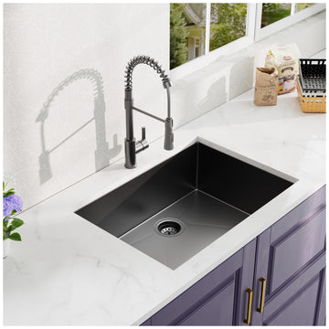 27X17 Inch Undermount Gunmetal Black 18 Gauge Stailess Steel Kitchen Sink Gunmetal Black Stainless Steel