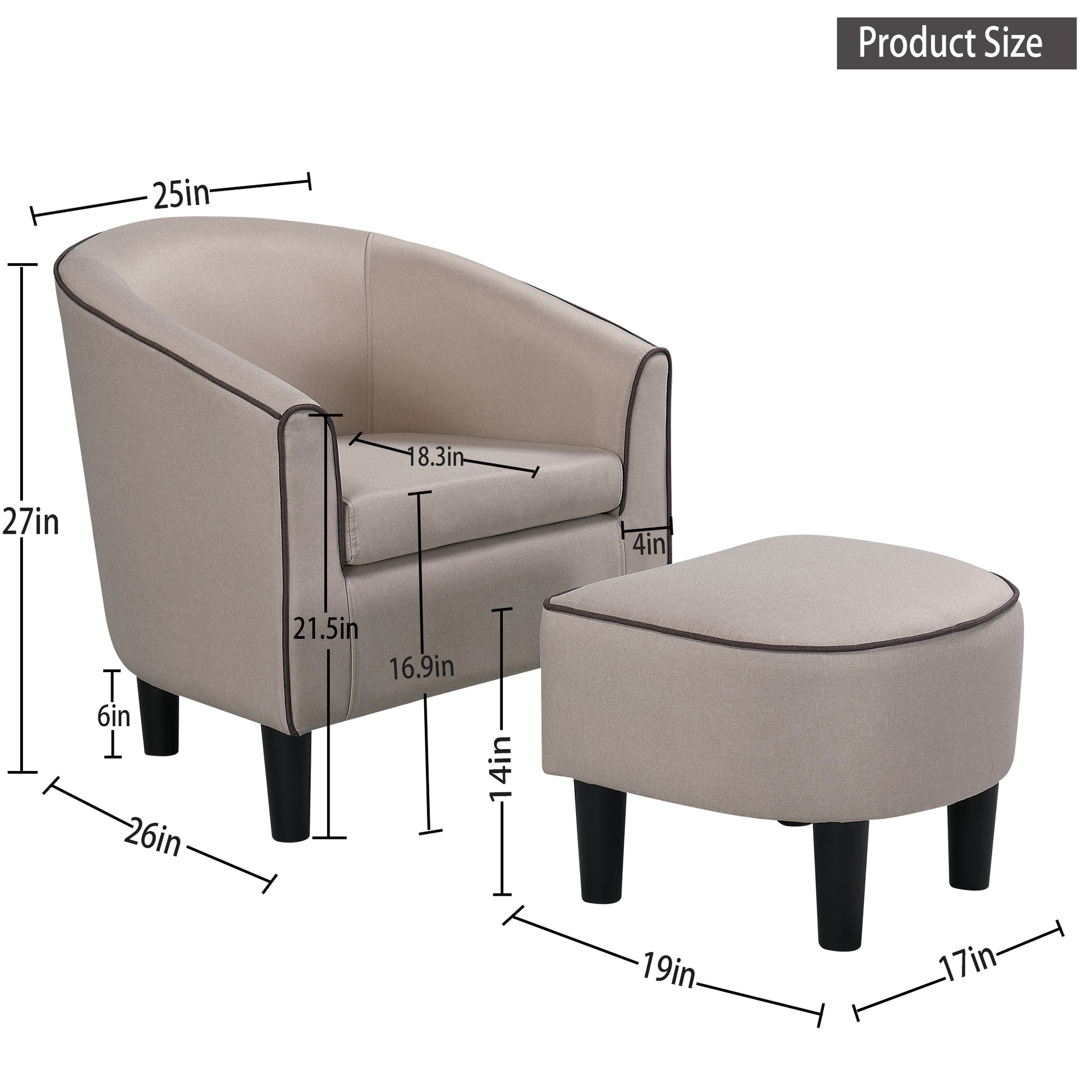 Jst Accent Chair With Ottoman, Modern Accent Arm Chair With Footrest, Suit For Living Room Bedroom Small Spaces Apartment Office Fabric Beige Beige Brown Carbon Fiber
