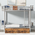 Twin Xl Over Twin Xl Metal Bunk Bed With Mdf Board Guardrail And Two Storage Drawers,Silver Twin Xl Silver Metal