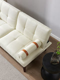 Convertible Sofa Bed Futon With Solid Wood Legs Linen Fabric Ivory Ivory Fabric