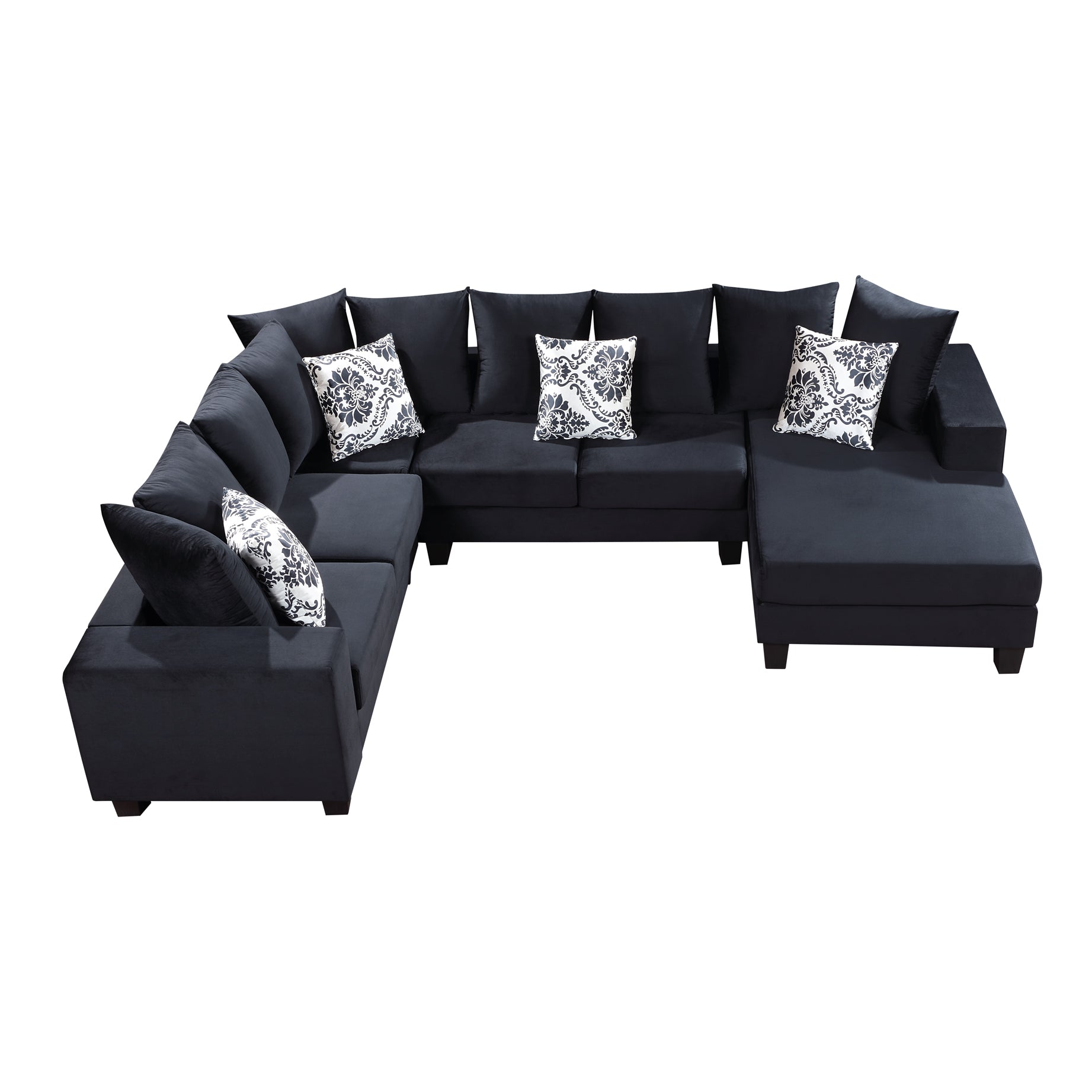 110*85" Modern U Shape Sectional Sofa, Velvet Corner Couch With Lots Of Pillows Included,Elegant And Functional Indoor Furniture For Living Room, Apartment, Office,2 Colors Black Velvet