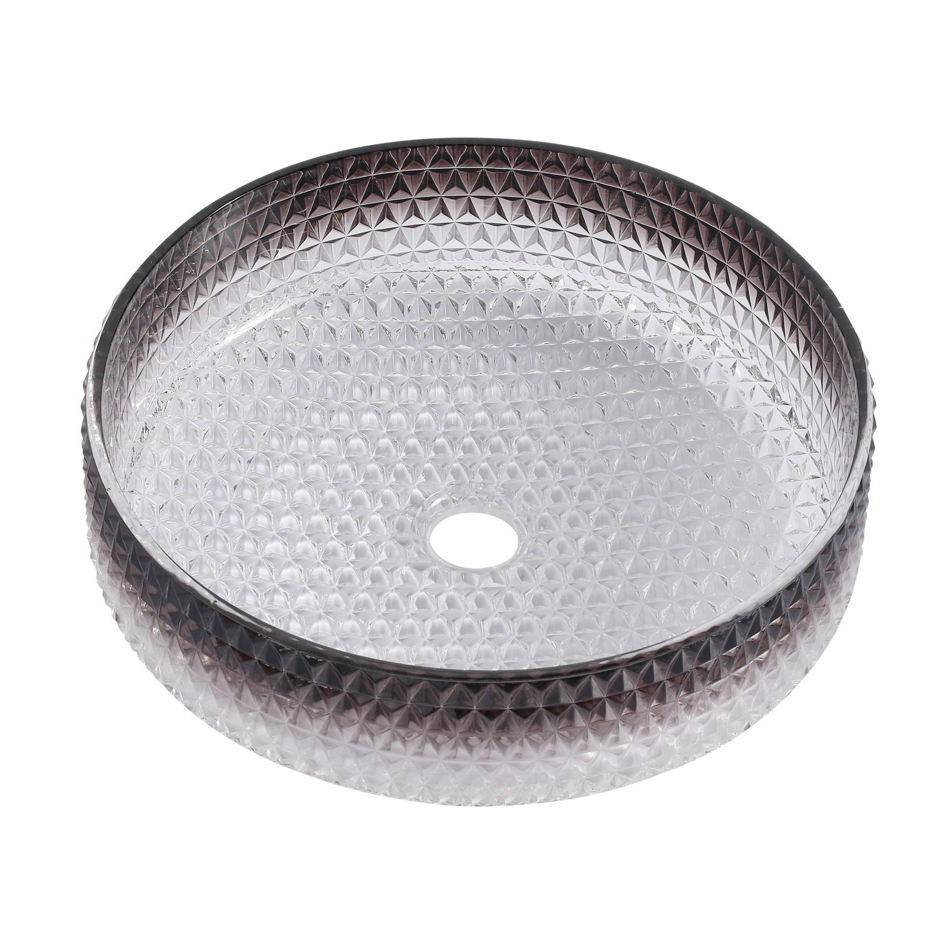 Diamond Shape Bathroom Crystal Glass Vessel Sink, Bathroom Countertop Basin Transparent Gradient Black Grey Grey White Modern Glass