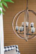 9 Light Globe Chandelier, Wood Chandelier Hanging Light Fixture With Adjustable Chain For Kitchen Dining Room Foyer Entryway, Bulb Not Included Brown Wood