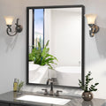 40X30Inch Glossy Black Bathroom Mirrors For Wall Rectangle Vanity Mirror Corner Hangs Farmhouse Mirror Modern Metal Framed Rectangular Mirror, Decorative Square Corner Mirror Horizontal & Vertical Black Minimalist,Modern Glass Aluminium Alloy