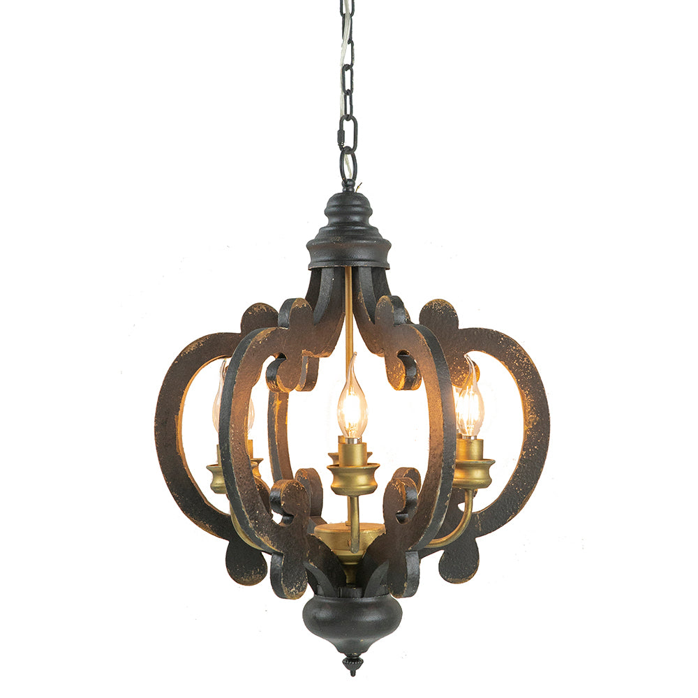 French Country Wood Chandelier, 6 Light Farmhouse Pendant Light Fixture With 28" Adjustable Chain For Kitchen Foyer Hallway, Bulb Not Included Black Mdf Metal