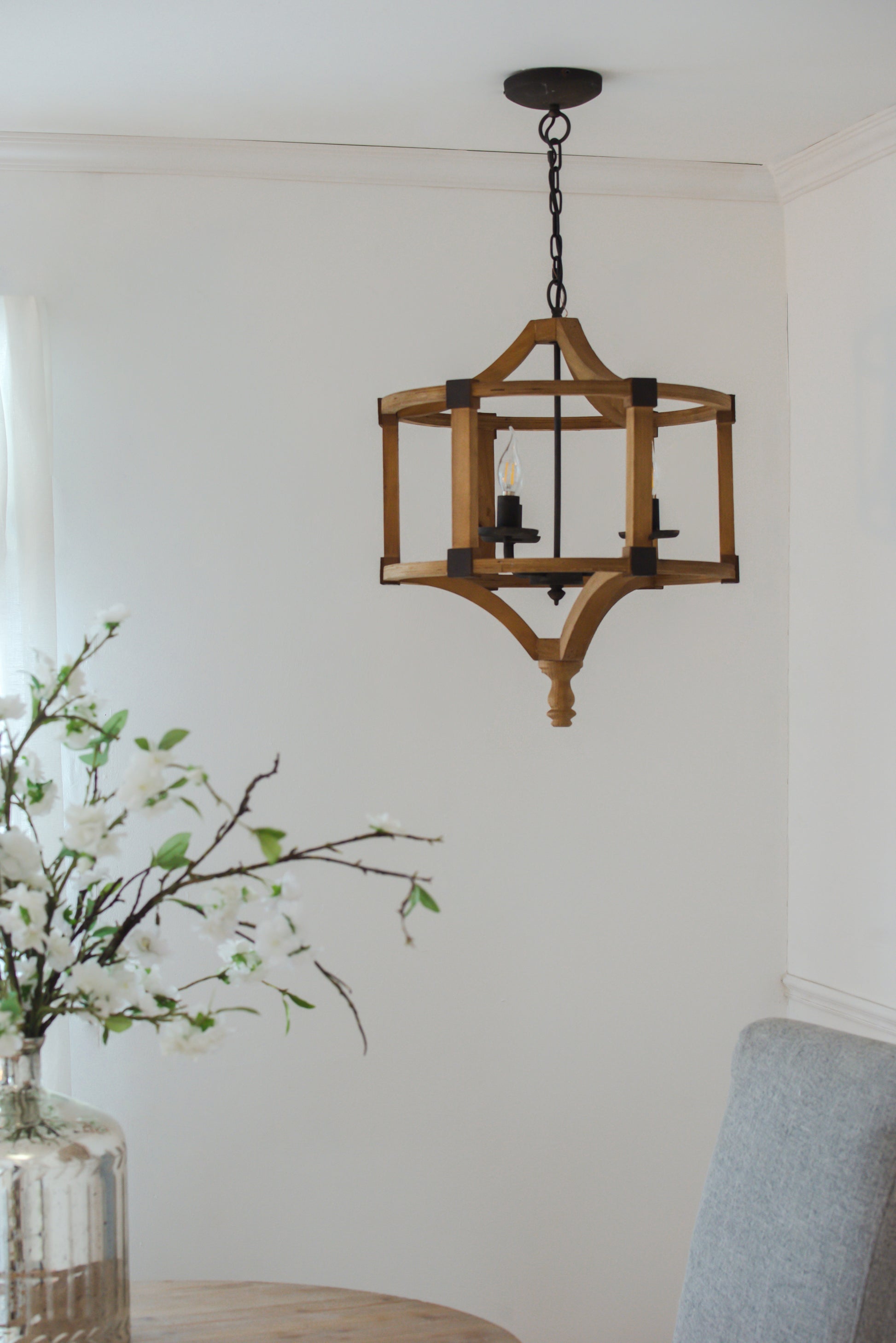 3 Light Wood Drum Chandelier, Hanging Light Fixture With Adjustable Chain For Kitchen Dining Room Foyer Entryway, Bulb Not Included Brown Wood