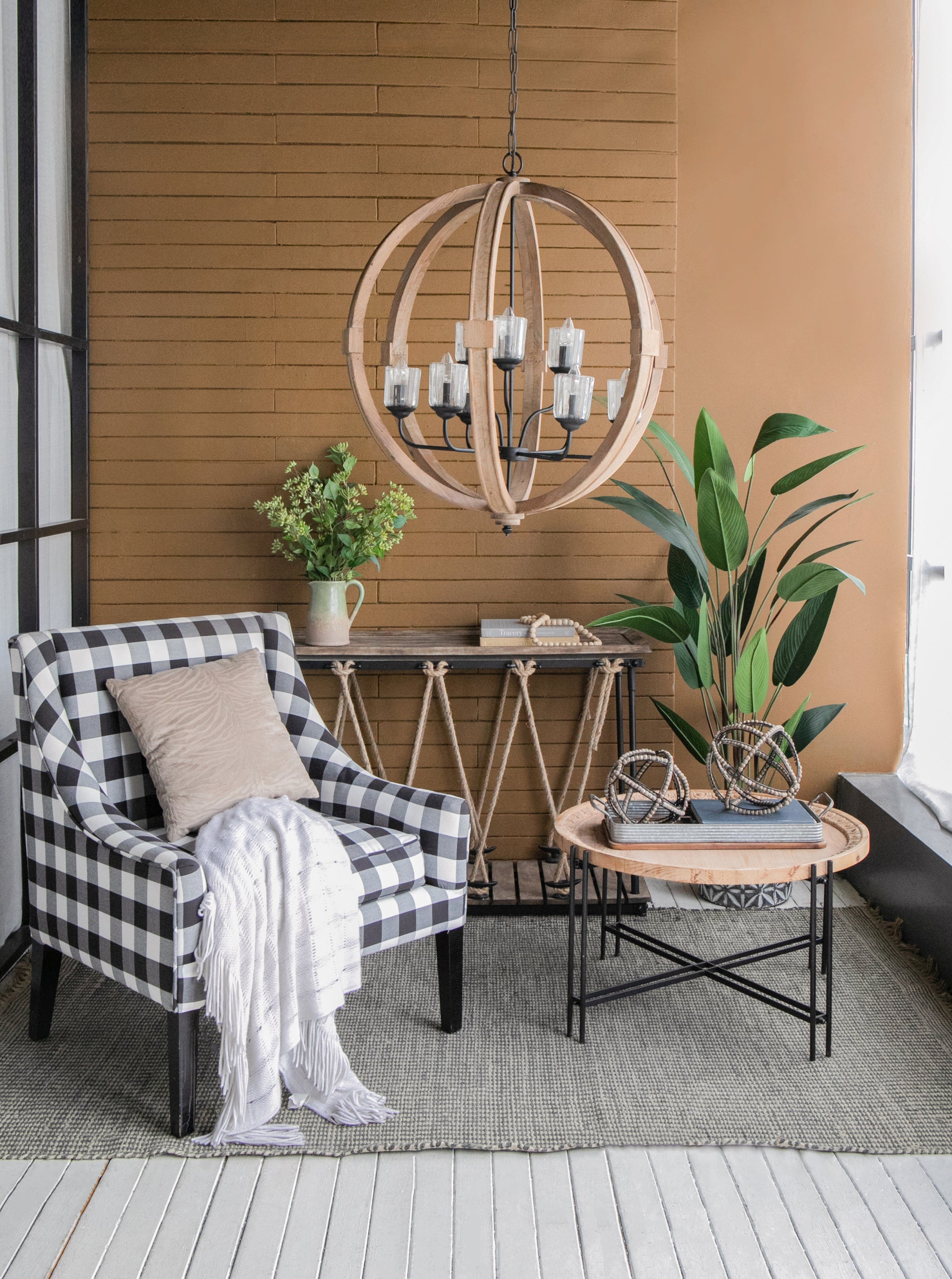 9 Light Globe Chandelier, Wood Chandelier Hanging Light Fixture With Adjustable Chain For Kitchen Dining Room Foyer Entryway, Bulb Not Included Brown Wood