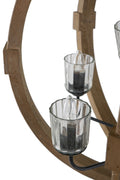 9 Light Globe Chandelier, Wood Chandelier Hanging Light Fixture With Adjustable Chain For Kitchen Dining Room Foyer Entryway, Bulb Not Included Brown Wood