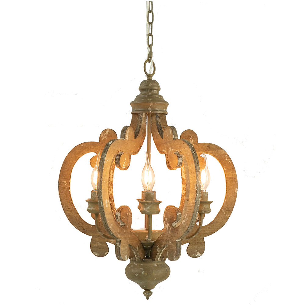 Farmhouse Chandelier, 6 Light Wood Chandelier Pendant Light Fixture With Adjustable Chain For Dining Room Living Room Entryway, Bulb Not Included Beige Brown Wood